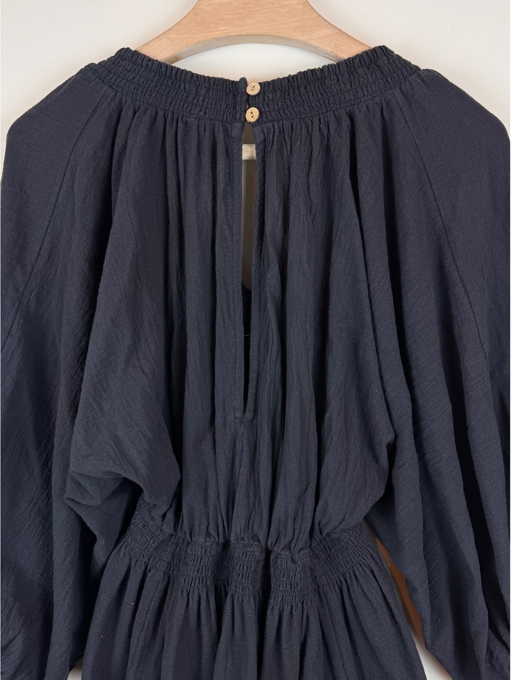 Free People For The Moment Mini Dress Black Cotton Boho Balloon Sleeve Size S - Picture 7 of 13